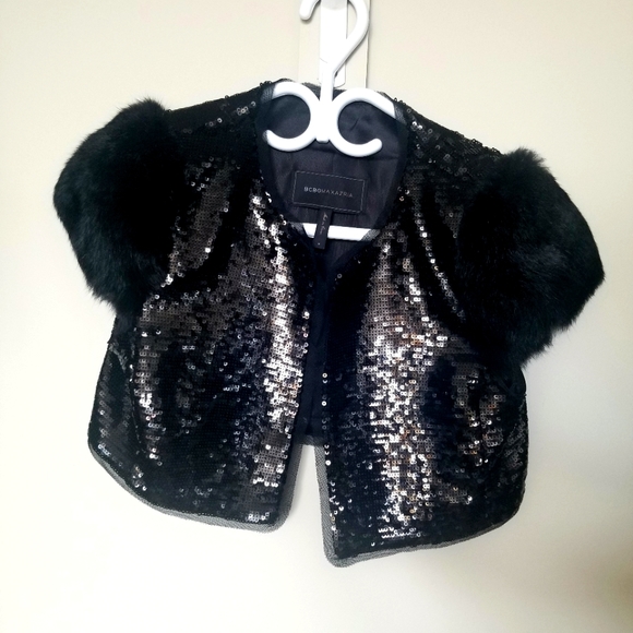 BCBG Statement Cropped Jacket w/ Rabbit Fur - Picture 1 of 7